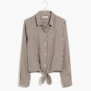 Madewell Flannel Tie Front Shirt Brown Gingham Check Button Down Shirt Small